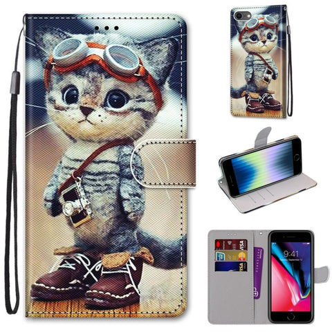 Coloured Drawing Cross Texture Horizontal Flip PU Leather Case with Holder & Card Slots & Wallet & Lanyard, For iPhone 6 / 6s, For iPhone SE 2022 / SE 2020 / 8 / 7
