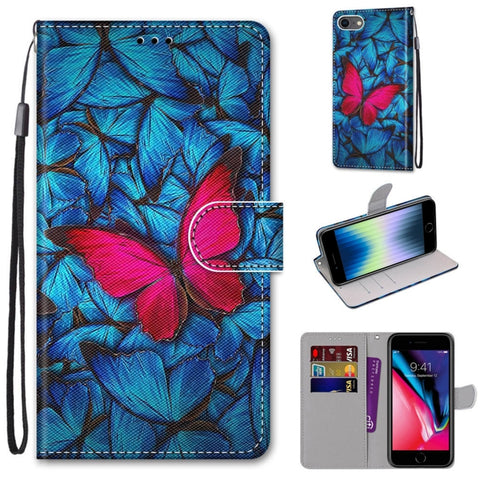 Coloured Drawing Cross Texture Horizontal Flip PU Leather Case with Holder & Card Slots & Wallet & Lanyard, For iPhone 6 / 6s, For iPhone SE 2022 / SE 2020 / 8 / 7