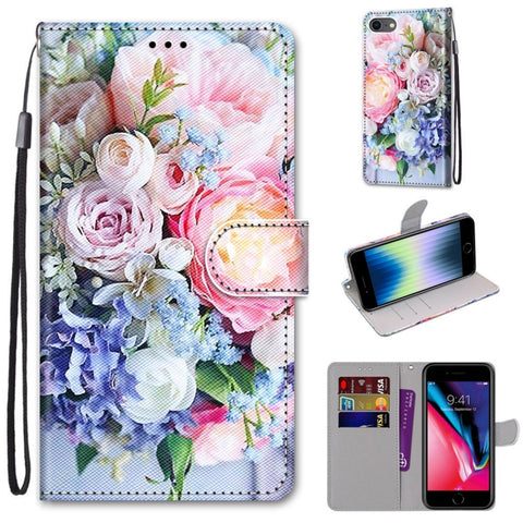 Coloured Drawing Cross Texture Horizontal Flip PU Leather Case with Holder & Card Slots & Wallet & Lanyard, For iPhone 6 / 6s, For iPhone SE 2022 / SE 2020 / 8 / 7