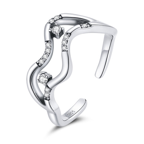 S925 Sterling Silver Galaxy Stars Women Open Ring, Galaxy Stars