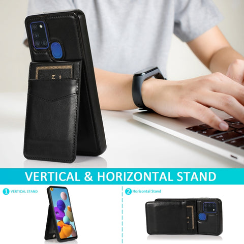 Solid Color PC + TPU Protective Case with Holder & Card Slots, For Samsung Galaxy A21s