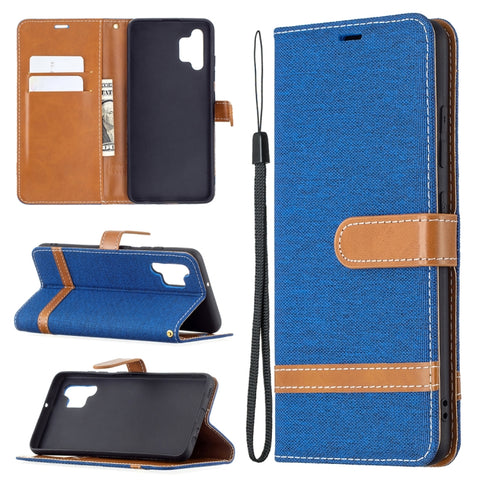 Color Matching Denim Texture Horizontal Flip Leather Case with Holder & Card Slots & Wallet & Lanyard, For Samsung Galaxy A32 4G