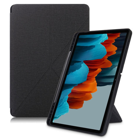Cloth Texture Multi-folding Horizontal Flip PU Leather Shockproof Case with Holder & Sleep / Wake-up Function, For Samsung Galaxy Tab S8+ / Tab S8 Plus /  Tab S7 FE / Tab S7+ T970 / T975, For Samsung Galaxy Tab S8 / Galaxy Tab S7 T870                  ...