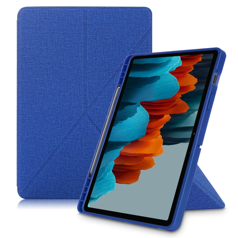Cloth Texture Multi-folding Horizontal Flip PU Leather Shockproof Case with Holder & Sleep / Wake-up Function, For Samsung Galaxy Tab S8+ / Tab S8 Plus /  Tab S7 FE / Tab S7+ T970 / T975, For Samsung Galaxy Tab S8 / Galaxy Tab S7 T870                  ...