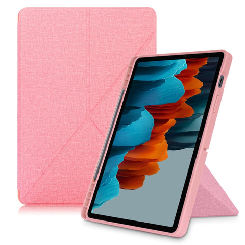 Cloth Texture Multi-folding Horizontal Flip PU Leather Shockproof Case with Holder & Sleep / Wake-up Function, For Samsung Galaxy Tab S8+ / Tab S8 Plus /  Tab S7 FE / Tab S7+ T970 / T975, For Samsung Galaxy Tab S8 / Galaxy Tab S7 T870                  ...