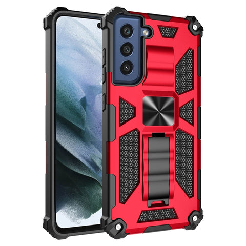 Shockproof TPU + PC Magnetic Protective Case with Holder, For Samsung Galaxy S21 FE