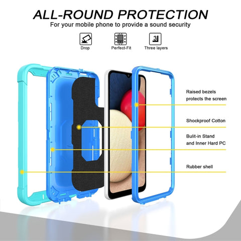PC + Rubber 3-layers Shockproof Protective Case with Rotating Holder, For Samsung Galaxy A02s, For Samsung Galaxy A12 5G, For Samsung Galaxy A32 5G, For Samsung Galaxy A72 5G / 4G