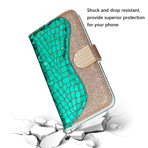 Laser Glitter Powder Matching Crocodile Texture Horizontal Flip Leather Case with Card Slots & Holder & Wallet, For Samsung Galaxy A22 4G, For Samsung Galaxy A22 5G