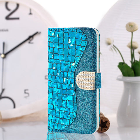 Laser Glitter Powder Matching Crocodile Texture Horizontal Flip Leather Case with Card Slots & Holder & Wallet, For Samsung Galaxy A22 4G, For Samsung Galaxy A22 5G