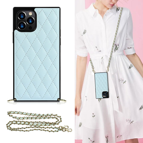 Elegant Rhombic Pattern Microfiber Leather +TPU Shockproof Case with Crossbody Strap Chain, For iPhone 12 mini, For iPhone 12 / 12 Pro, For iPhone 12 Pro Max