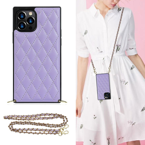 Elegant Rhombic Pattern Microfiber Leather +TPU Shockproof Case with Crossbody Strap Chain, For iPhone 12 mini, For iPhone 12 / 12 Pro, For iPhone 12 Pro Max