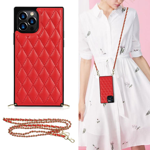 Elegant Rhombic Pattern Microfiber Leather +TPU Shockproof Case with Crossbody Strap Chain, For iPhone 12 mini, For iPhone 12 / 12 Pro, For iPhone 12 Pro Max