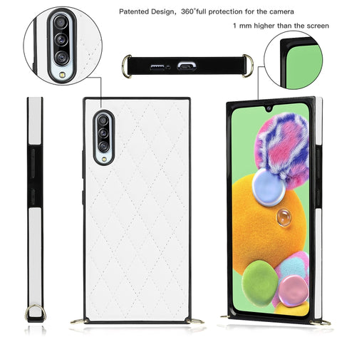 Elegant Rhombic Pattern Microfiber Leather +TPU Shockproof Case with Crossbody Strap Chain, For Samsung Galaxy A90 5G, For Samsung Galaxy Note10+, For Samsung Galaxy Note20 Ultra, For Samsung Galaxy S9+, For Samsung Galaxy S10, For Samsung Galaxy S10+ ...