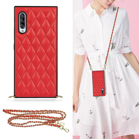 Elegant Rhombic Pattern Microfiber Leather +TPU Shockproof Case with Crossbody Strap Chain, For Samsung Galaxy A90 5G, For Samsung Galaxy Note10+, For Samsung Galaxy Note20 Ultra, For Samsung Galaxy S9+, For Samsung Galaxy S10, For Samsung Galaxy S10+ ...