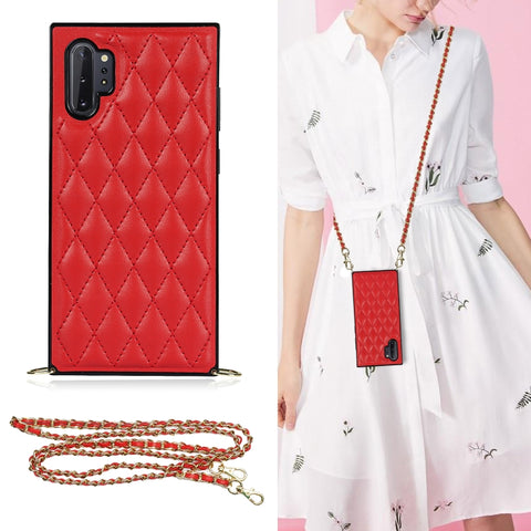Elegant Rhombic Pattern Microfiber Leather +TPU Shockproof Case with Crossbody Strap Chain, For Samsung Galaxy A90 5G, For Samsung Galaxy Note10+, For Samsung Galaxy Note20 Ultra, For Samsung Galaxy S9+, For Samsung Galaxy S10, For Samsung Galaxy S10+ ...