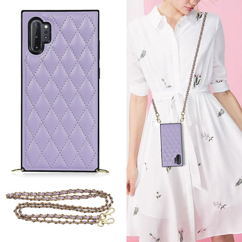 Elegant Rhombic Pattern Microfiber Leather +TPU Shockproof Case with Crossbody Strap Chain, For Samsung Galaxy A90 5G, For Samsung Galaxy Note10+, For Samsung Galaxy Note20 Ultra, For Samsung Galaxy S9+, For Samsung Galaxy S10, For Samsung Galaxy S10+ ...
