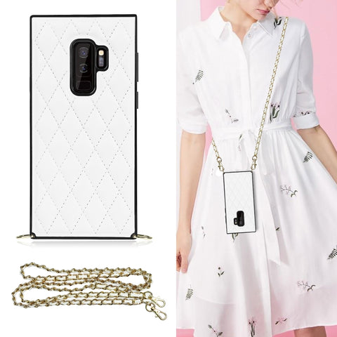 Elegant Rhombic Pattern Microfiber Leather +TPU Shockproof Case with Crossbody Strap Chain, For Samsung Galaxy A90 5G, For Samsung Galaxy Note10+, For Samsung Galaxy Note20 Ultra, For Samsung Galaxy S9+, For Samsung Galaxy S10, For Samsung Galaxy S10+ ...