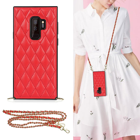 Elegant Rhombic Pattern Microfiber Leather +TPU Shockproof Case with Crossbody Strap Chain, For Samsung Galaxy A90 5G, For Samsung Galaxy Note10+, For Samsung Galaxy Note20 Ultra, For Samsung Galaxy S9+, For Samsung Galaxy S10, For Samsung Galaxy S10+ ...