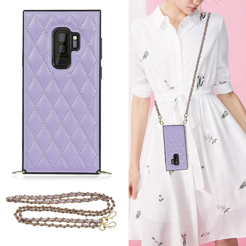 Elegant Rhombic Pattern Microfiber Leather +TPU Shockproof Case with Crossbody Strap Chain, For Samsung Galaxy A90 5G, For Samsung Galaxy Note10+, For Samsung Galaxy Note20 Ultra, For Samsung Galaxy S9+, For Samsung Galaxy S10, For Samsung Galaxy S10+ ...