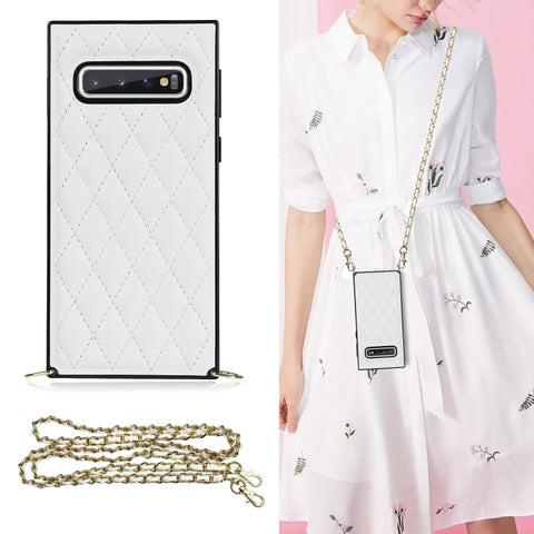 Elegant Rhombic Pattern Microfiber Leather +TPU Shockproof Case with Crossbody Strap Chain, For Samsung Galaxy A90 5G, For Samsung Galaxy Note10+, For Samsung Galaxy Note20 Ultra, For Samsung Galaxy S9+, For Samsung Galaxy S10, For Samsung Galaxy S10+ ...