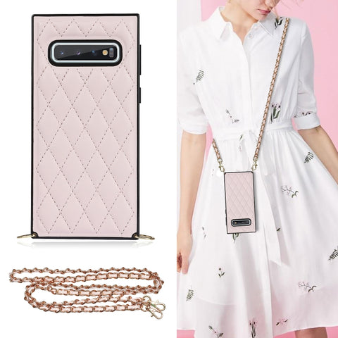 Elegant Rhombic Pattern Microfiber Leather +TPU Shockproof Case with Crossbody Strap Chain, For Samsung Galaxy A90 5G, For Samsung Galaxy Note10+, For Samsung Galaxy Note20 Ultra, For Samsung Galaxy S9+, For Samsung Galaxy S10, For Samsung Galaxy S10+ ...