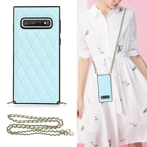 Elegant Rhombic Pattern Microfiber Leather +TPU Shockproof Case with Crossbody Strap Chain, For Samsung Galaxy A90 5G, For Samsung Galaxy Note10+, For Samsung Galaxy Note20 Ultra, For Samsung Galaxy S9+, For Samsung Galaxy S10, For Samsung Galaxy S10+ ...