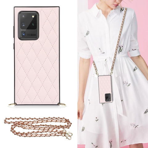 Elegant Rhombic Pattern Microfiber Leather +TPU Shockproof Case with Crossbody Strap Chain, For Samsung Galaxy A90 5G, For Samsung Galaxy Note10+, For Samsung Galaxy Note20 Ultra, For Samsung Galaxy S9+, For Samsung Galaxy S10, For Samsung Galaxy S10+ ...