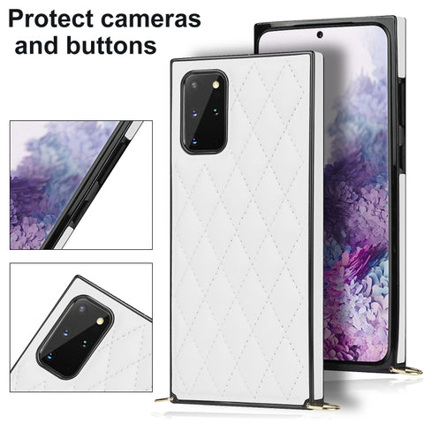 Elegant Rhombic Pattern Microfiber Leather +TPU Shockproof Case with Crossbody Strap Chain, For Samsung Galaxy S20, For Samsung Galaxy S20+, For Samsung Galaxy S21 5G, For Samsung Galaxy S21+ 5G