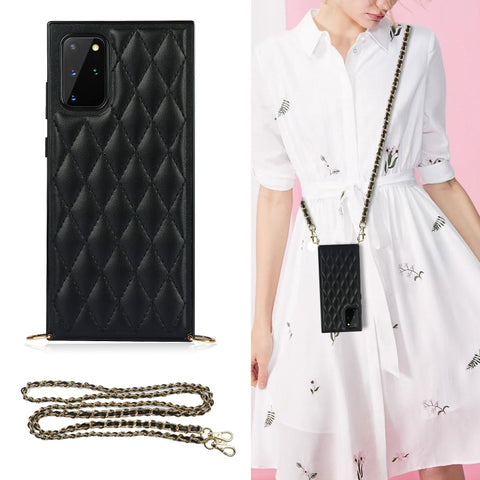 Elegant Rhombic Pattern Microfiber Leather +TPU Shockproof Case with Crossbody Strap Chain, For Samsung Galaxy S20, For Samsung Galaxy S20+, For Samsung Galaxy S21 5G, For Samsung Galaxy S21+ 5G