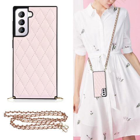 Elegant Rhombic Pattern Microfiber Leather +TPU Shockproof Case with Crossbody Strap Chain, For Samsung Galaxy S20, For Samsung Galaxy S20+, For Samsung Galaxy S21 5G, For Samsung Galaxy S21+ 5G