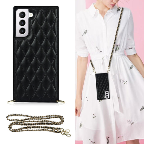 Elegant Rhombic Pattern Microfiber Leather +TPU Shockproof Case with Crossbody Strap Chain, For Samsung Galaxy S20, For Samsung Galaxy S20+, For Samsung Galaxy S21 5G, For Samsung Galaxy S21+ 5G