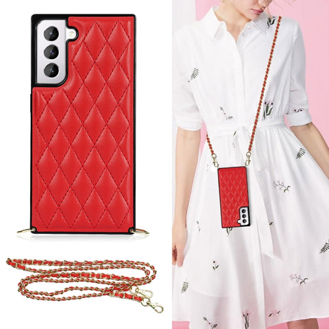 Elegant Rhombic Pattern Microfiber Leather +TPU Shockproof Case with Crossbody Strap Chain, For Samsung Galaxy S20, For Samsung Galaxy S20+, For Samsung Galaxy S21 5G, For Samsung Galaxy S21+ 5G