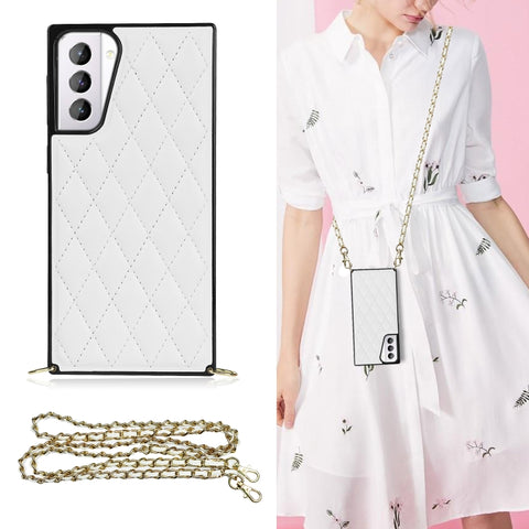 Elegant Rhombic Pattern Microfiber Leather +TPU Shockproof Case with Crossbody Strap Chain, For Samsung Galaxy S20, For Samsung Galaxy S20+, For Samsung Galaxy S21 5G, For Samsung Galaxy S21+ 5G