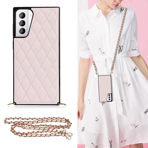 Elegant Rhombic Pattern Microfiber Leather +TPU Shockproof Case with Crossbody Strap Chain, For Samsung Galaxy S20, For Samsung Galaxy S20+, For Samsung Galaxy S21 5G, For Samsung Galaxy S21+ 5G