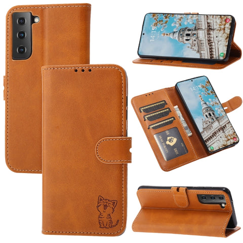 Embossed Happy Cat Pattern Horizontal Flip Leather Case with Holder & Card Slots & Wallet, For Samsung Galaxy S21 FE, For Samsung Galaxy A12, For Samsung Galaxy A22 4G, For Samsung Galaxy A22 5G EU Version, For Samsung Galaxy A32 4G                    ...