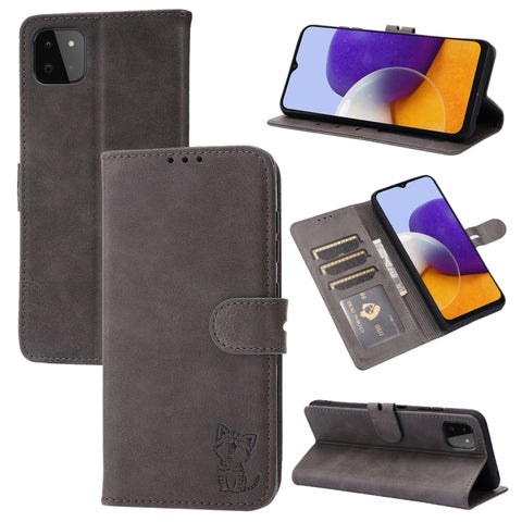 Embossed Happy Cat Pattern Horizontal Flip Leather Case with Holder & Card Slots & Wallet, For Samsung Galaxy S21 FE, For Samsung Galaxy A12, For Samsung Galaxy A22 4G, For Samsung Galaxy A22 5G EU Version, For Samsung Galaxy A32 4G                    ...