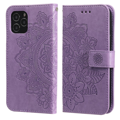 7-petal Flowers Embossing Pattern Horizontal Flip PU Leather Case with Holder & Card Slots & Wallet & Photo Frame, For iPhone 11, For iPhone 11 Pro, For iPhone 11 Pro Max, For iPhone 12 mini, For iPhone 12 / 12 Pro, For iPhone 12 Pro Max