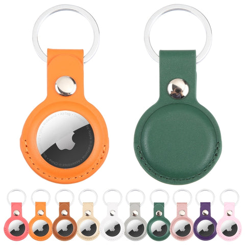 For AirTag 2nd Gen / AirTag 1st Gen Shockproof Anti-scratch Leather Protective Case Cover with Hang Loop Key Chain