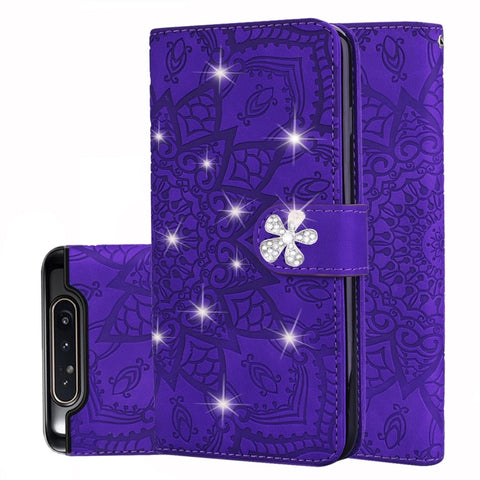 Calf Pattern Diamond Mandala Double Folding Design Embossed Leather Case with Wallet & Holder & Card Slots, For Galaxy A5 (2018) / A8 (2018), For Galaxy A6 (2018), For Galaxy A6+ (2018) / J8 (2018), For Galaxy A9 (2018), For Galaxy A10, For Galaxy A10e...