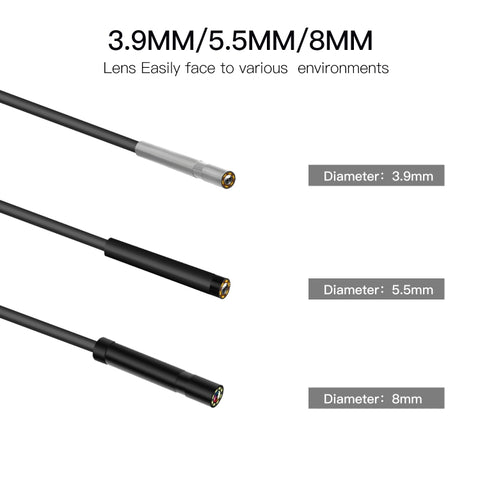 P60A 3.9mm 1080P 2.4 inch IPS Screen IP68 Waterproof HD Digital Endoscope, 3.9mm 2m Hard Cable, 3.9mm 5m Hard Cable, 3.9mm 10m Hard Cable