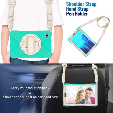 Silicone + PC Protective Case with Holder & Shoulder Strap, For Samsung Galaxy Tab A7 Lite T220 / T225