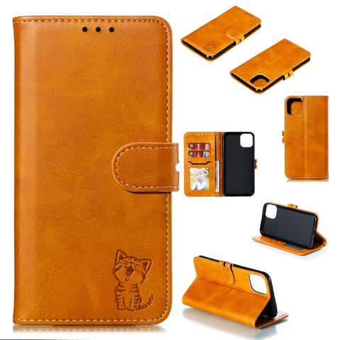 Embossed Happy Cat Pattern Horizontal Flip Leather Case with Holder & Card Slots & Wallet, For iPhone 13 mini, For iPhone 13, For iPhone 13 Pro, For iPhone 13 Pro Max