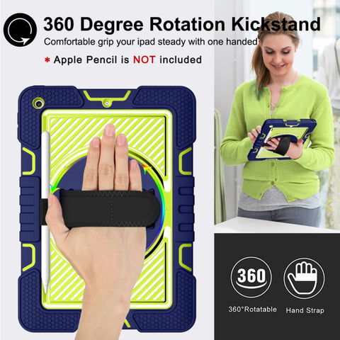 360 Degree Rotation Contrast Color Shockproof Silicone + PC Case with Holder & Hand Grip Strap & Shoulder Strap, For iPad 9.7 2018 / 2017, For iPad 10.2 2021 / 2020 / 2019, For iPad 10.9 / Pro 11 2020 / 2021 / 2018                                      ...