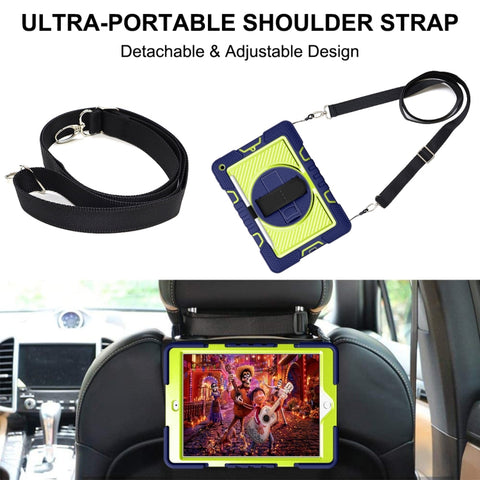 360 Degree Rotation Contrast Color Shockproof Silicone + PC Case with Holder & Hand Grip Strap & Shoulder Strap, For iPad 9.7 2018 / 2017, For iPad 10.2 2021 / 2020 / 2019, For iPad 10.9 / Pro 11 2020 / 2021 / 2018                                      ...