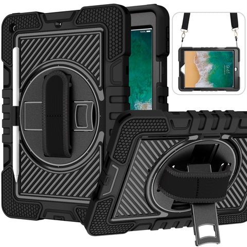 360 Degree Rotation Contrast Color Shockproof Silicone + PC Case with Holder & Hand Grip Strap & Shoulder Strap, For iPad 9.7 2018 / 2017, For iPad 10.2 2021 / 2020 / 2019, For iPad 10.9 / Pro 11 2020 / 2021 / 2018                                      ...