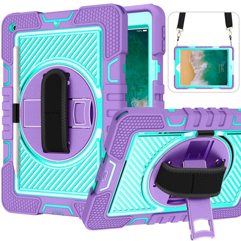 360 Degree Rotation Contrast Color Shockproof Silicone + PC Case with Holder & Hand Grip Strap & Shoulder Strap, For iPad 9.7 2018 / 2017, For iPad 10.2 2021 / 2020 / 2019, For iPad 10.9 / Pro 11 2020 / 2021 / 2018                                      ...