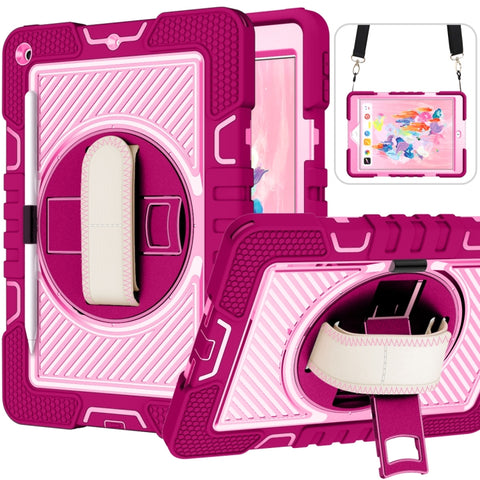 360 Degree Rotation Contrast Color Shockproof Silicone + PC Case with Holder & Hand Grip Strap & Shoulder Strap, For iPad 9.7 2018 / 2017, For iPad 10.2 2021 / 2020 / 2019, For iPad 10.9 / Pro 11 2020 / 2021 / 2018                                      ...