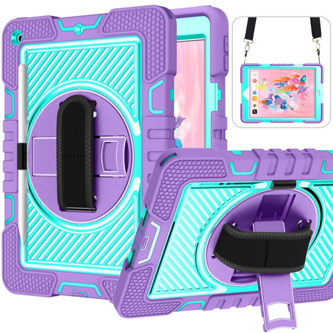 360 Degree Rotation Contrast Color Shockproof Silicone + PC Case with Holder & Hand Grip Strap & Shoulder Strap, For iPad 9.7 2018 / 2017, For iPad 10.2 2021 / 2020 / 2019, For iPad 10.9 / Pro 11 2020 / 2021 / 2018                                      ...