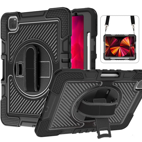 360 Degree Rotation Contrast Color Shockproof Silicone + PC Case with Holder & Hand Grip Strap & Shoulder Strap, For iPad 9.7 2018 / 2017, For iPad 10.2 2021 / 2020 / 2019, For iPad 10.9 / Pro 11 2020 / 2021 / 2018                                      ...