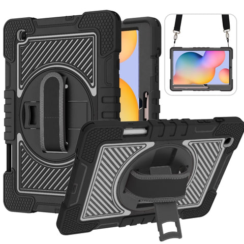 360 Degree Rotation Contrast Color Shockproof Silicone + PC Case with Holder & Hand Grip Strap & Shoulder Strap, For iPad 9.7 2018 / 2017, For iPad 10.2 2021 / 2020 / 2019, For iPad 10.9 / Pro 11 2020 / 2021 / 2018                                      ...
